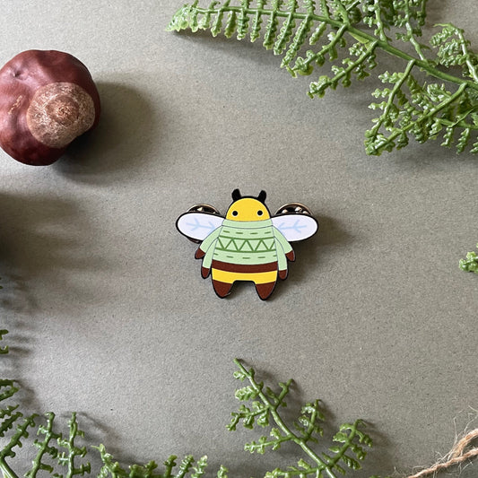 Bonnie the Bee Enamel Pin – Cute Sweater Bee Badge