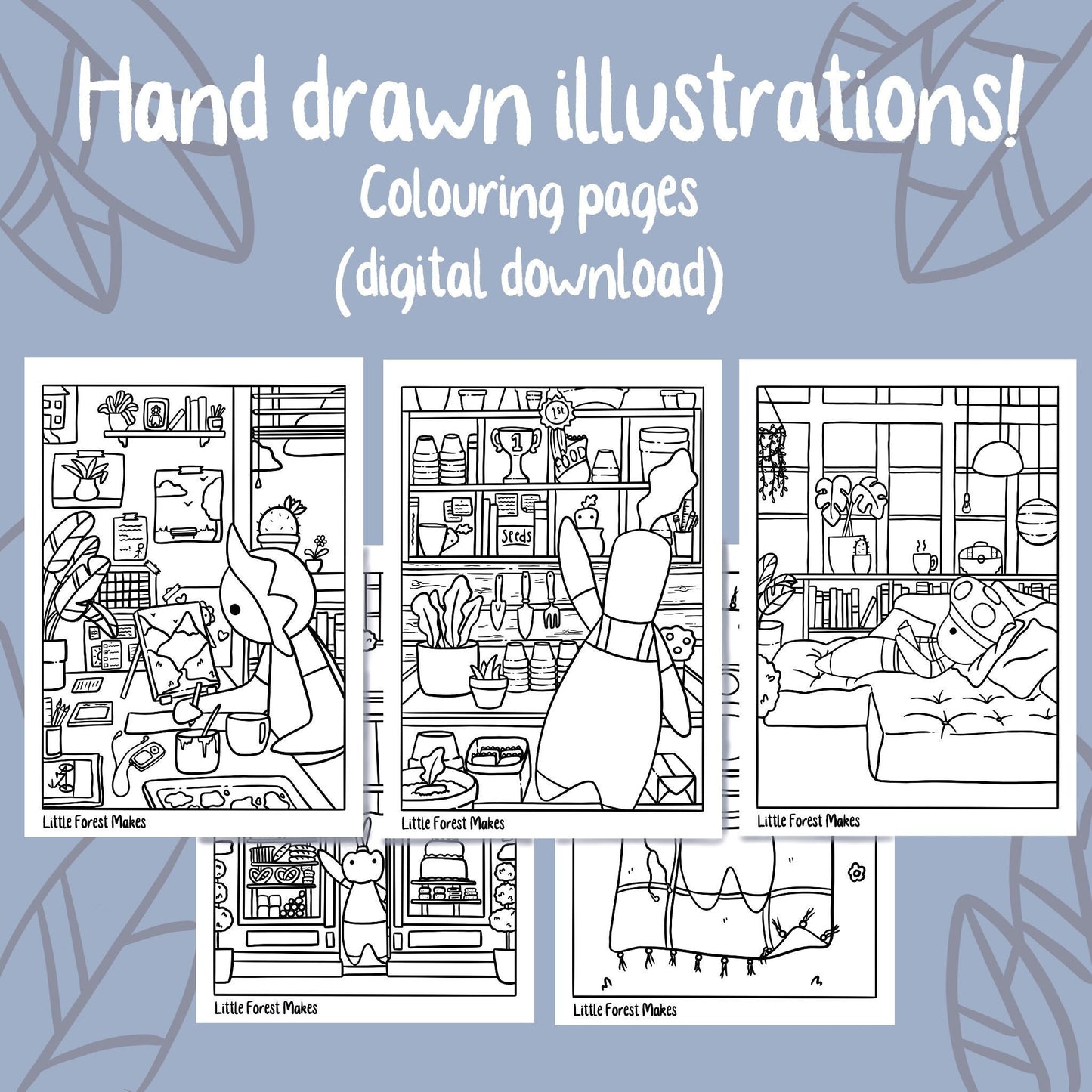 Hand drawn cosy digital illustrations colouring pages [DIGITAL DOWNLOAD] downloadable file