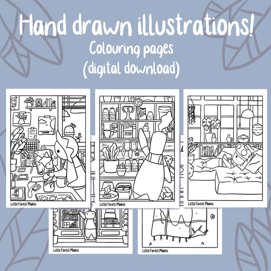 Hand drawn cosy digital illustrations colouring pages [DIGITAL DOWNLOAD] downloadable file