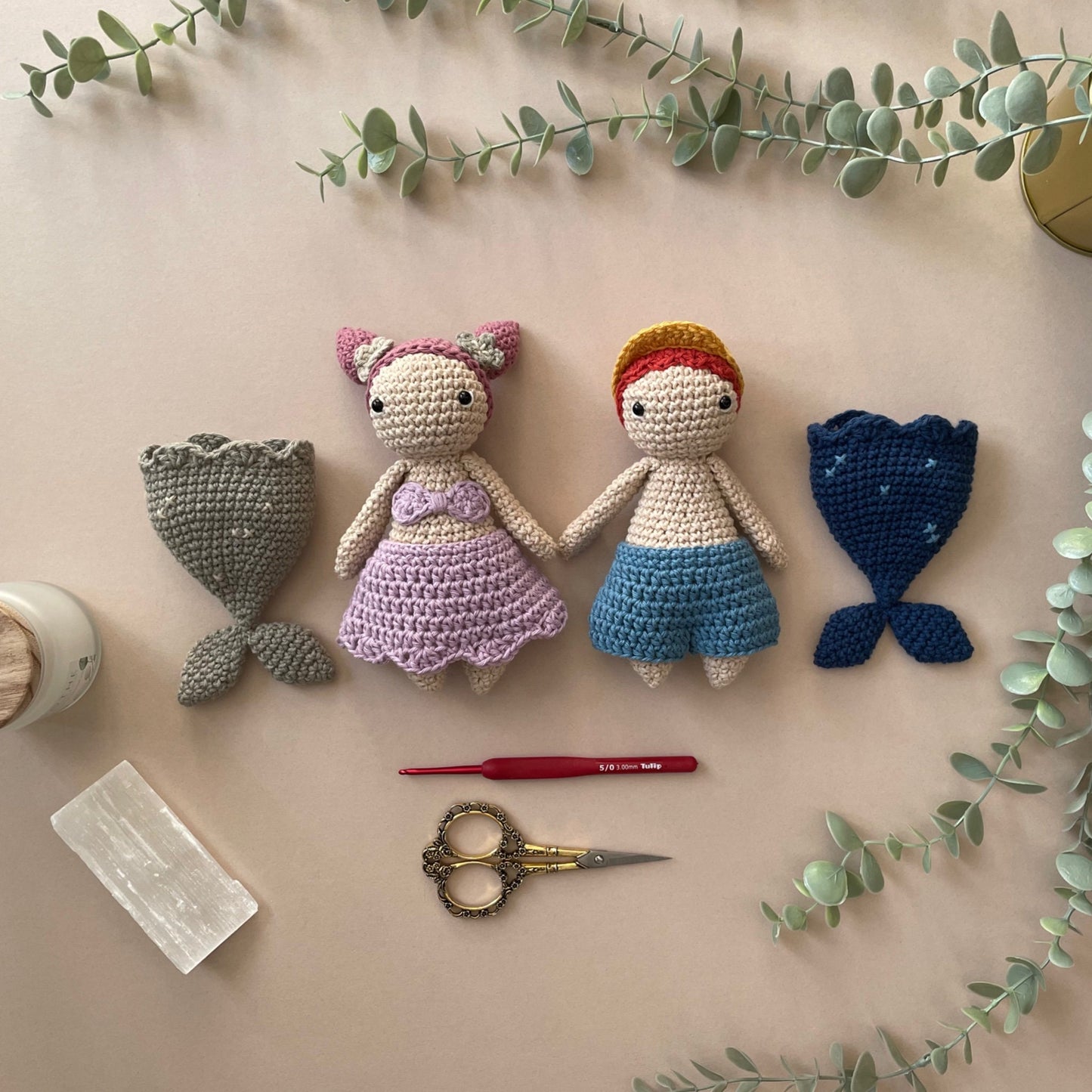Maeva and Finn the Merfolk! Crochet Mermaid Pattern [DIGITAL PDF] (Downloadable File)