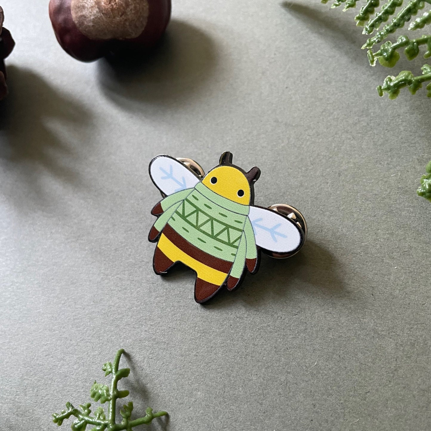Bonnie the Bee Enamel Pin – Cute Sweater Bee Badge