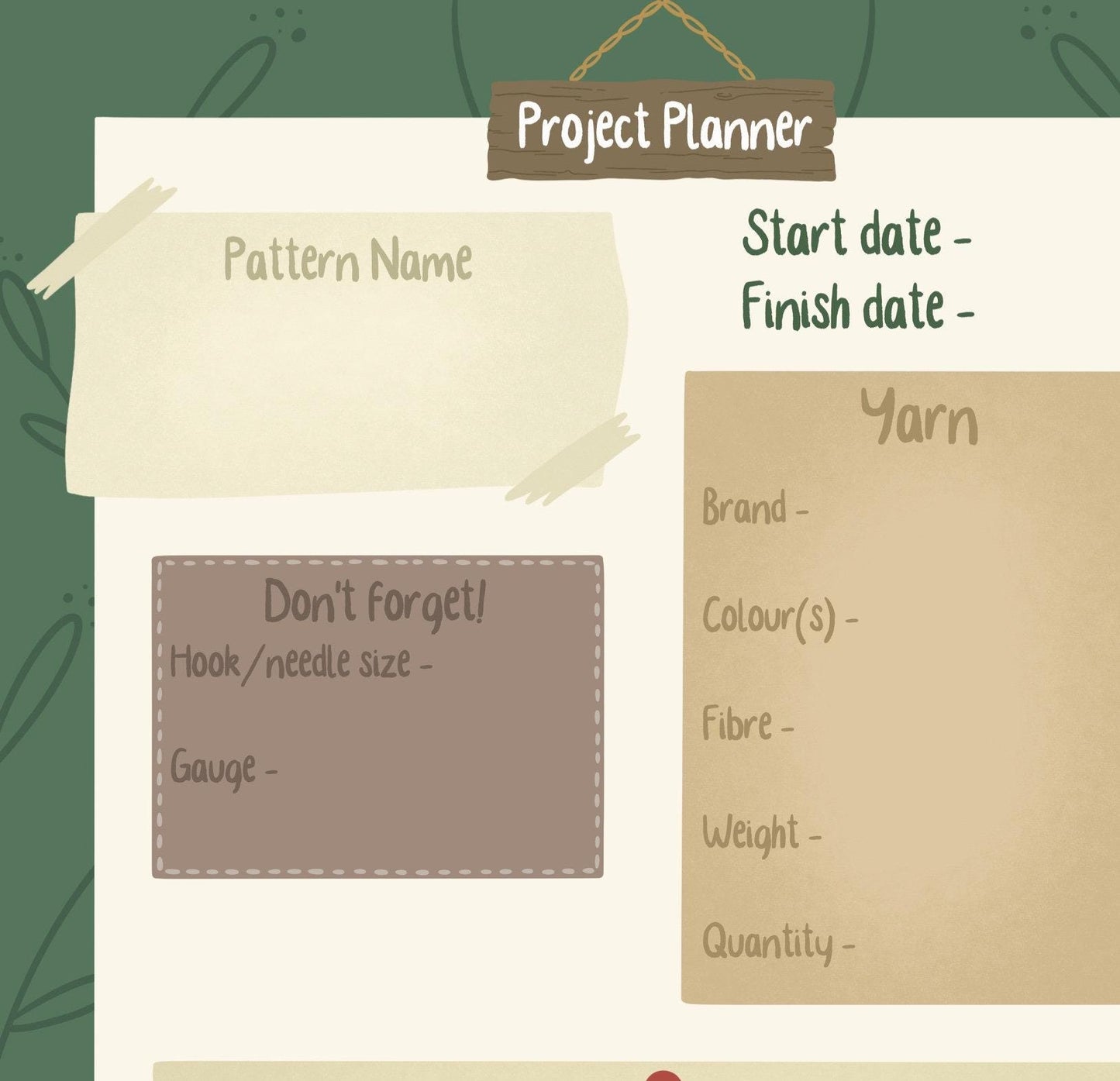 Cottagecore Printable Crochet and Knitting Project Planner - Project Notes - [DIGITAL PDF ONLY] - Downloadable file