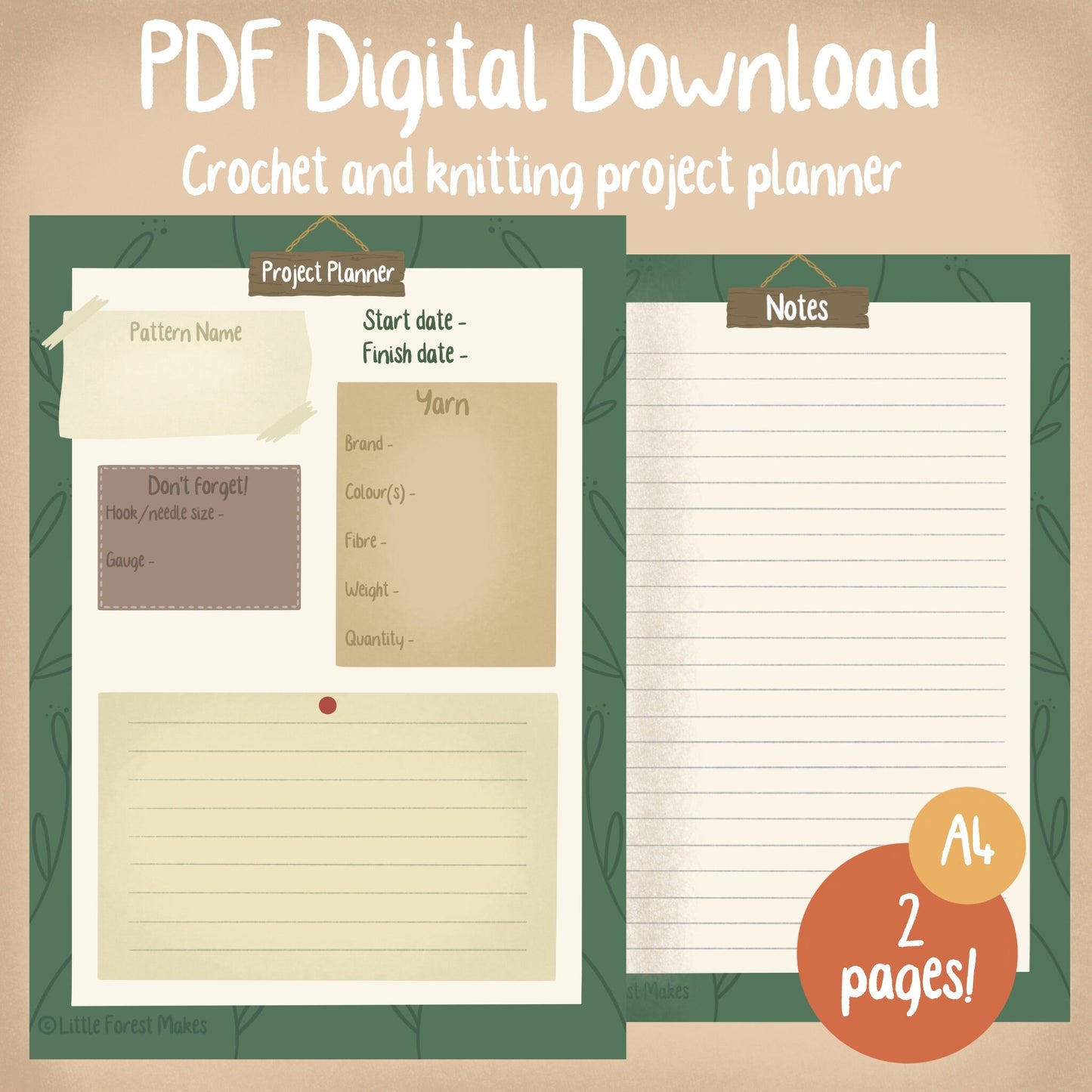 Cottagecore Printable Crochet and Knitting Project Planner - Project Notes - [DIGITAL PDF ONLY] - Downloadable file