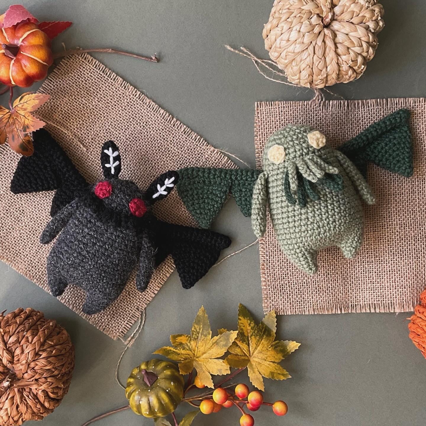 Mothman and Cthulhu Crochet Halloween Plushie Doll Pattern - [DIGITAL PDF] (Downloadable File)