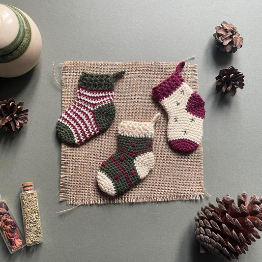Mini Festive Stocking Bundle - Holiday Christmas Crochet Decoration Pattern [DIGITAL PDF] (Downloadable File)