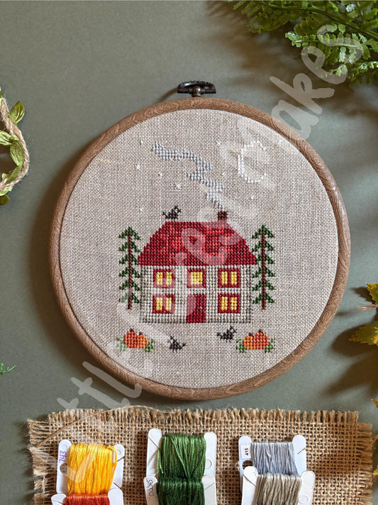 Crow Cottage Halloween Fall Autumn Cross Stitch Pattern Craft Sewing Needlework [Digital Download] [PDF]