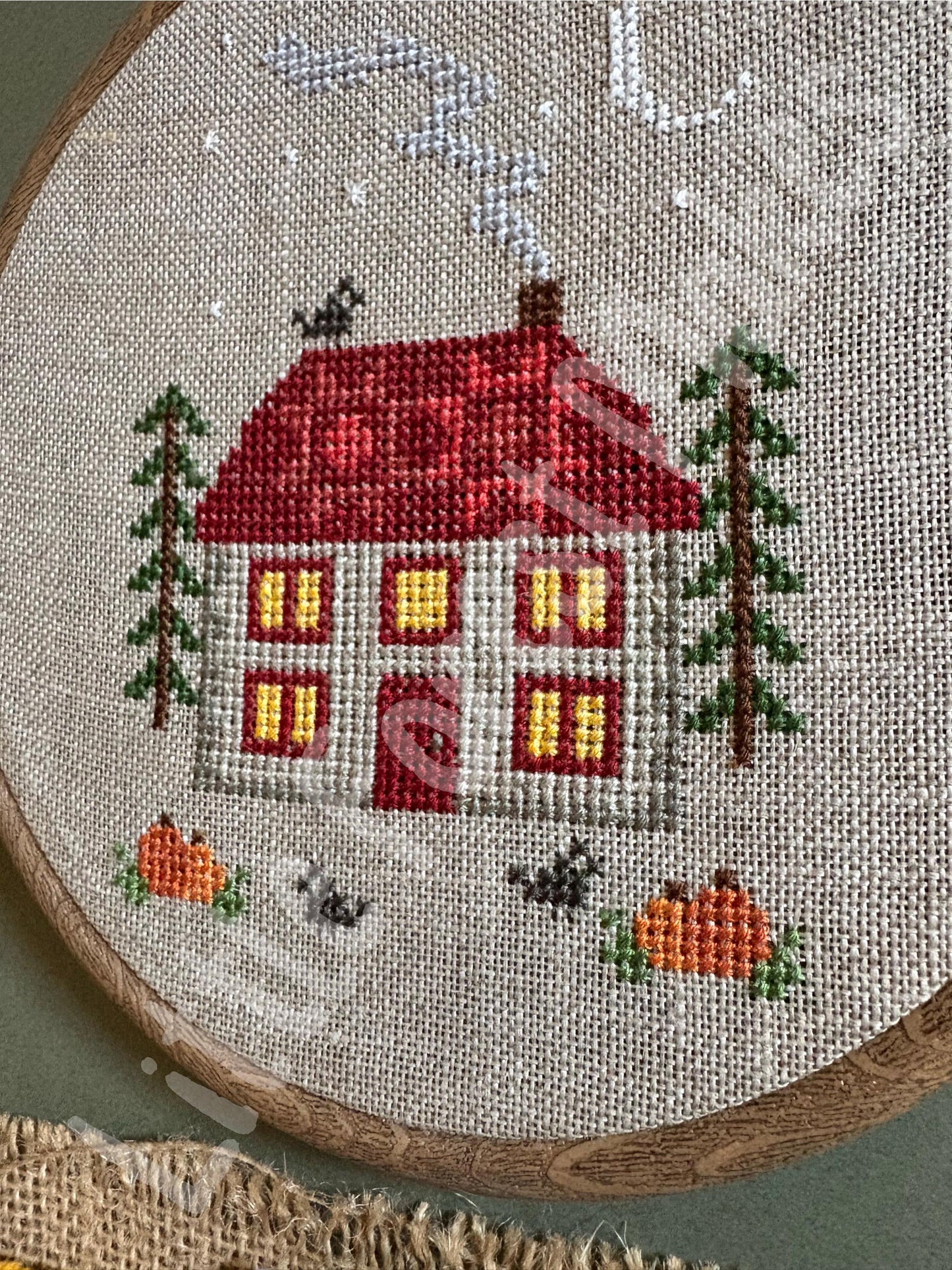Crow Cottage Halloween Fall Autumn Cross Stitch Pattern Craft Sewing Needlework [Digital Download] [PDF]