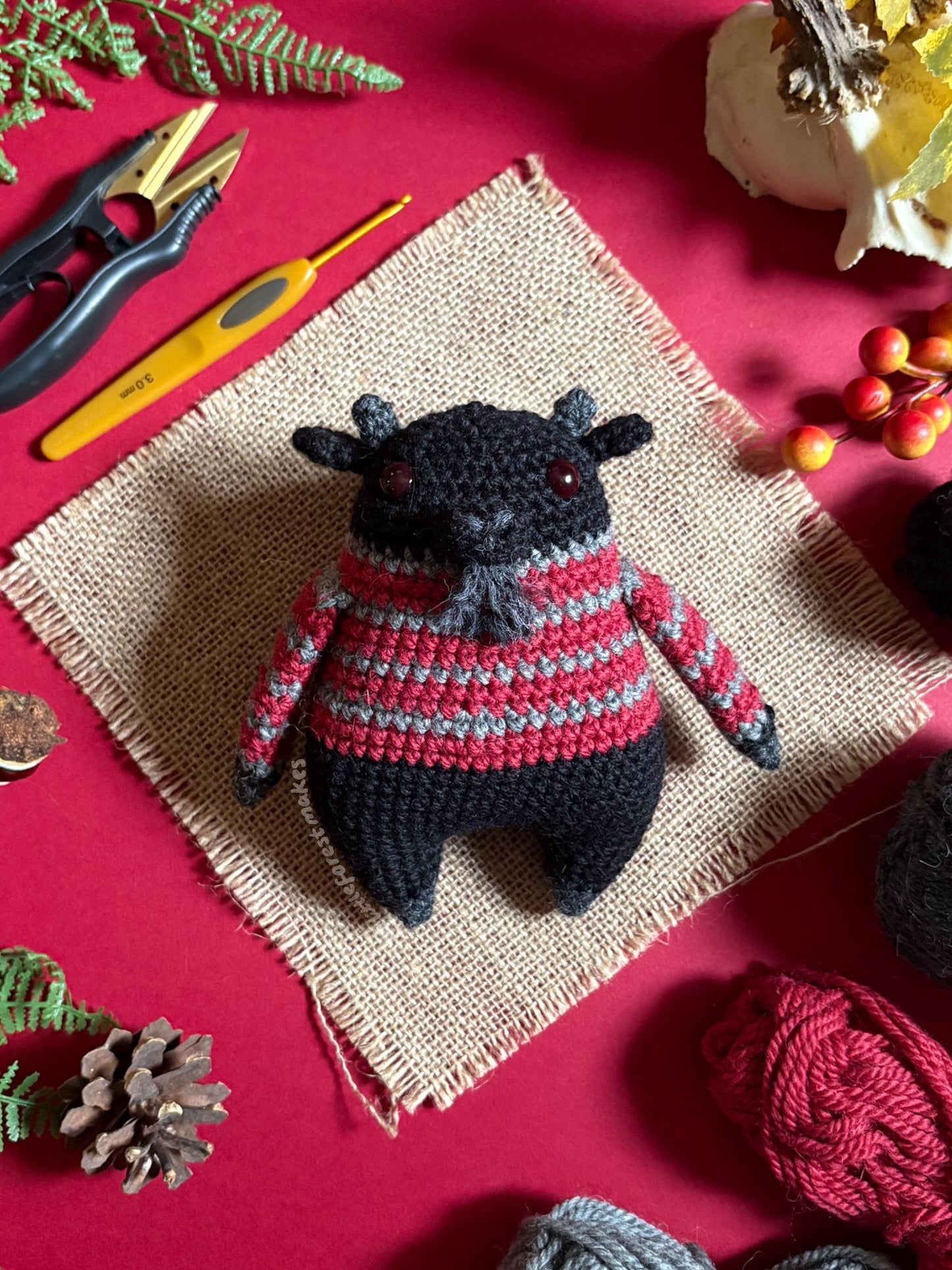 Grim the Goat Crochet Halloween Plushie Doll Animal Pattern - [DIGITAL PDF] (Downloadable File)